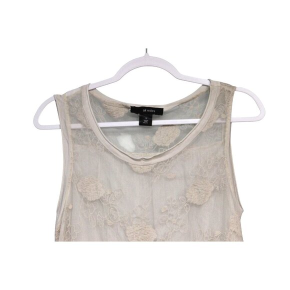 Ali Miles Tunic Blouse Size Small Ivory Floral Sheer Lace Beach Boho Lagenlook - Picture 2 of 10